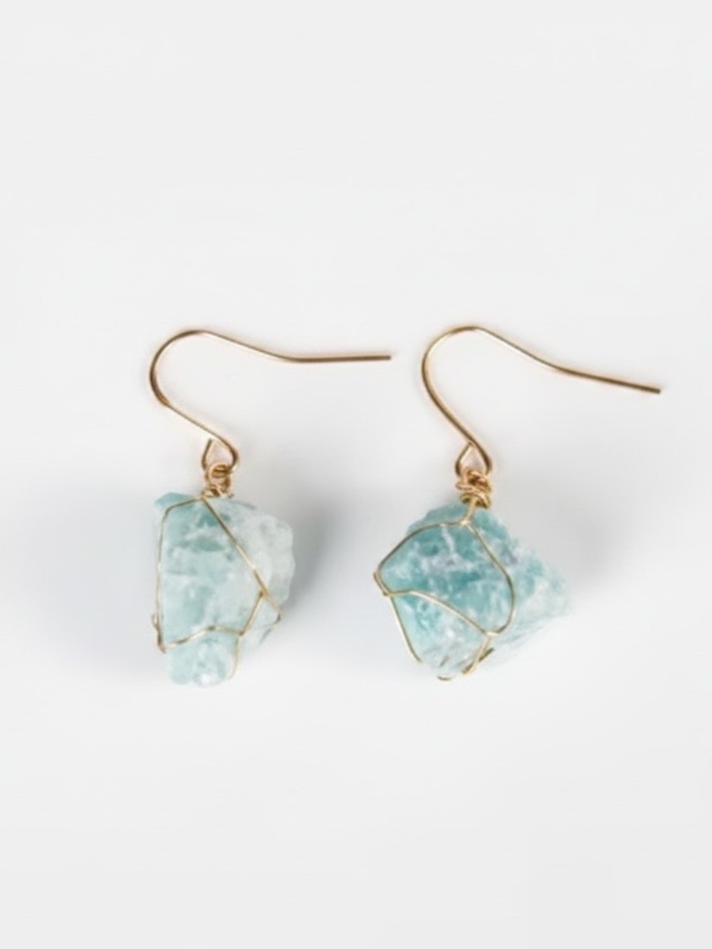 NWT handmade raw stone Amazonite gold tone wire wrapped petite drop earrings new